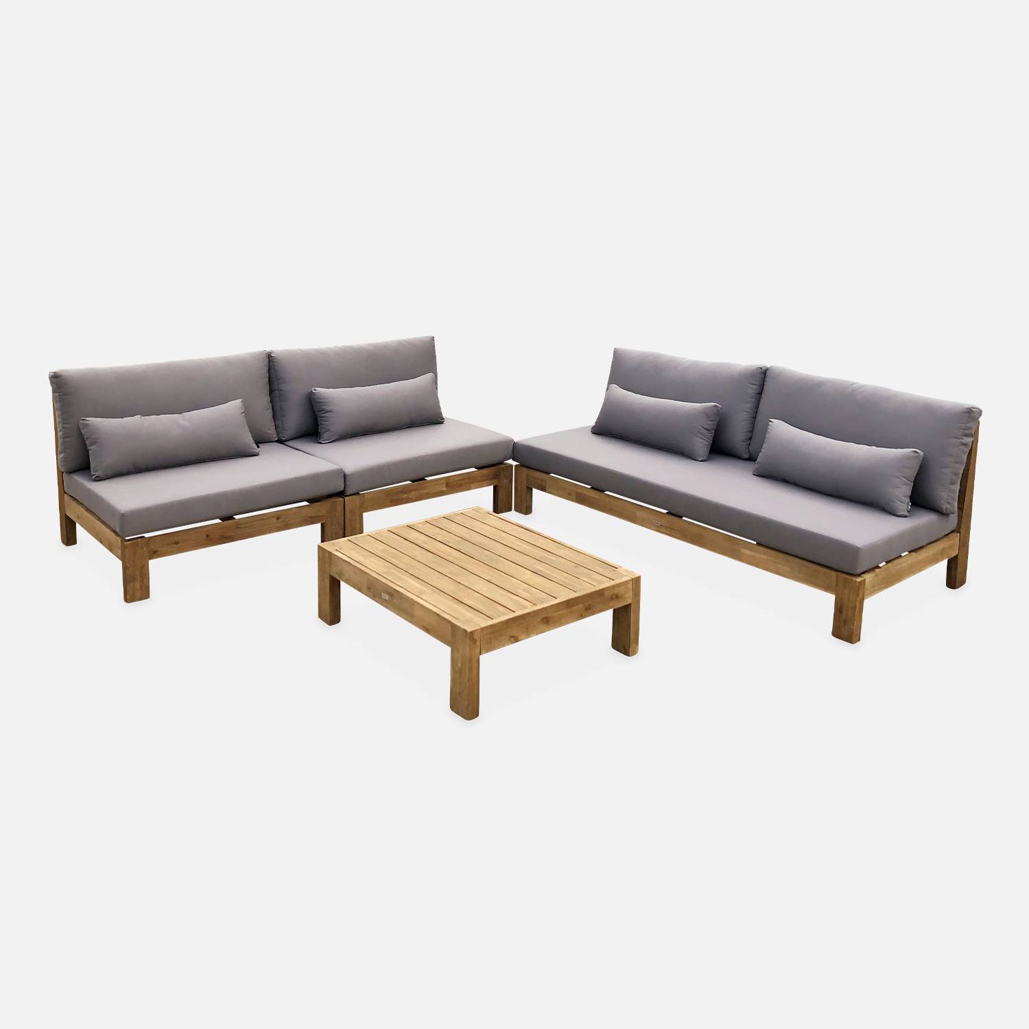Conjunto de mobiliário de jardim XXL em madeira escovada, efeito branqueado - BAHIA - almofadas antracite, ultra confortável, 5 a 7 lugares Photo5