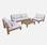 Muebles de jardín XXL con madera cepillada, efecto blanqueado - BAHIA - cojines beige, de 5 a 7 plazas | sweeek