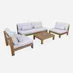 Salon de jardin XXL en bois brossé, effet blanchi – BAHIA – coussins beiges, ultra confortable, 5 places Photo1