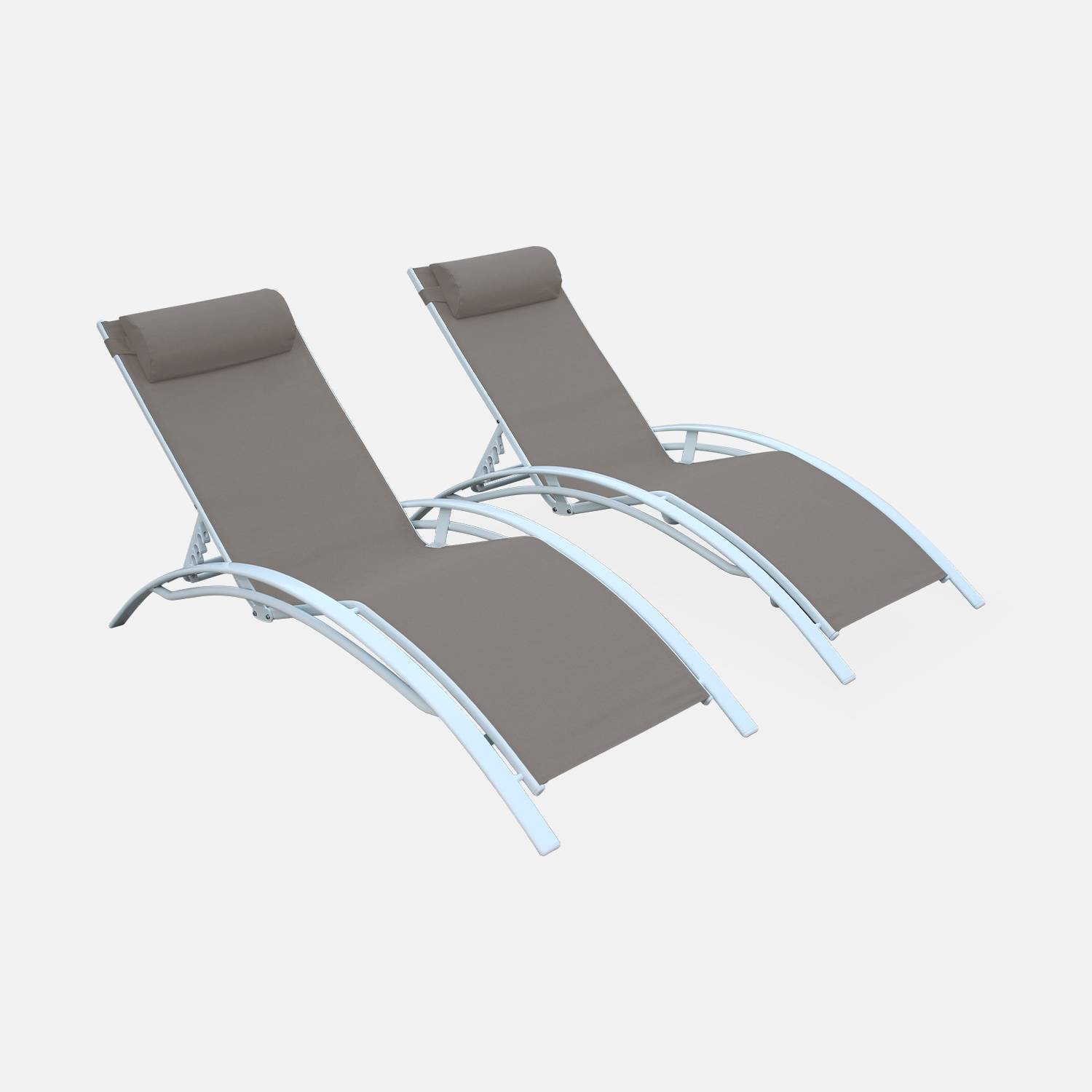 2er Set Sonnenliegen aus Aluminium - taupe- Liegestühle aus Aluminium und Textilene - Louisa Photo2