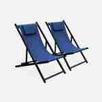 2er Set Sonnenliegen - nachtblau - Liegestuhl aus Aluminium und Textilene mit Kopfstützenkissen, Liegesessel klappbar - Gaia  Photo2
