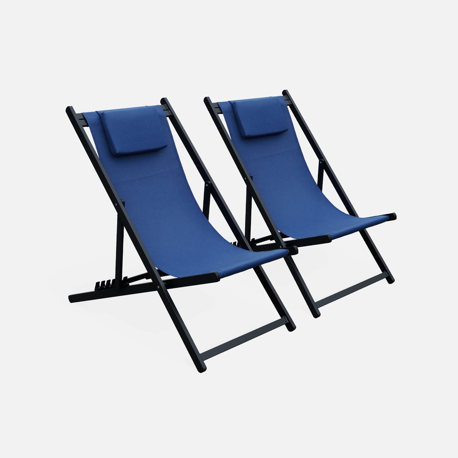 2er Set Sonnenliegen - nachtblau - Liegestuhl aus Aluminium und Textilene mit Kopfstützenkissen, Liegesessel klappbar - Gaia  Photo2
