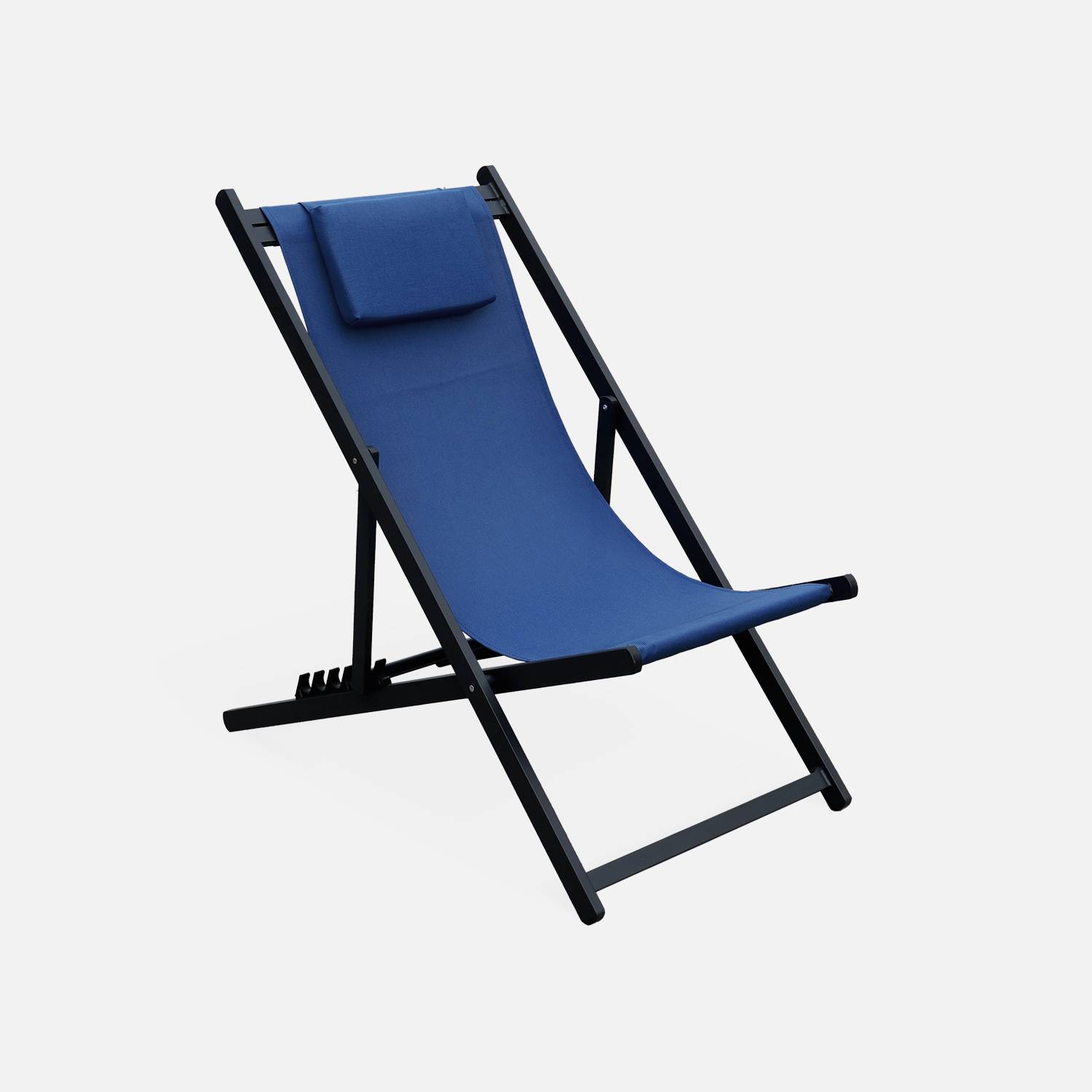 2er Set Sonnenliegen - nachtblau - Liegestuhl aus Aluminium und Textilene mit Kopfstützenkissen, Liegesessel klappbar - Gaia  Photo3