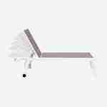 Sonnenliege - Solis - Liegestuhl aus gestepptem Textilene mit 6 Positionen aus Textilene und Aluminium, weißes Gestell, taupefarbenes Textilene Photo4