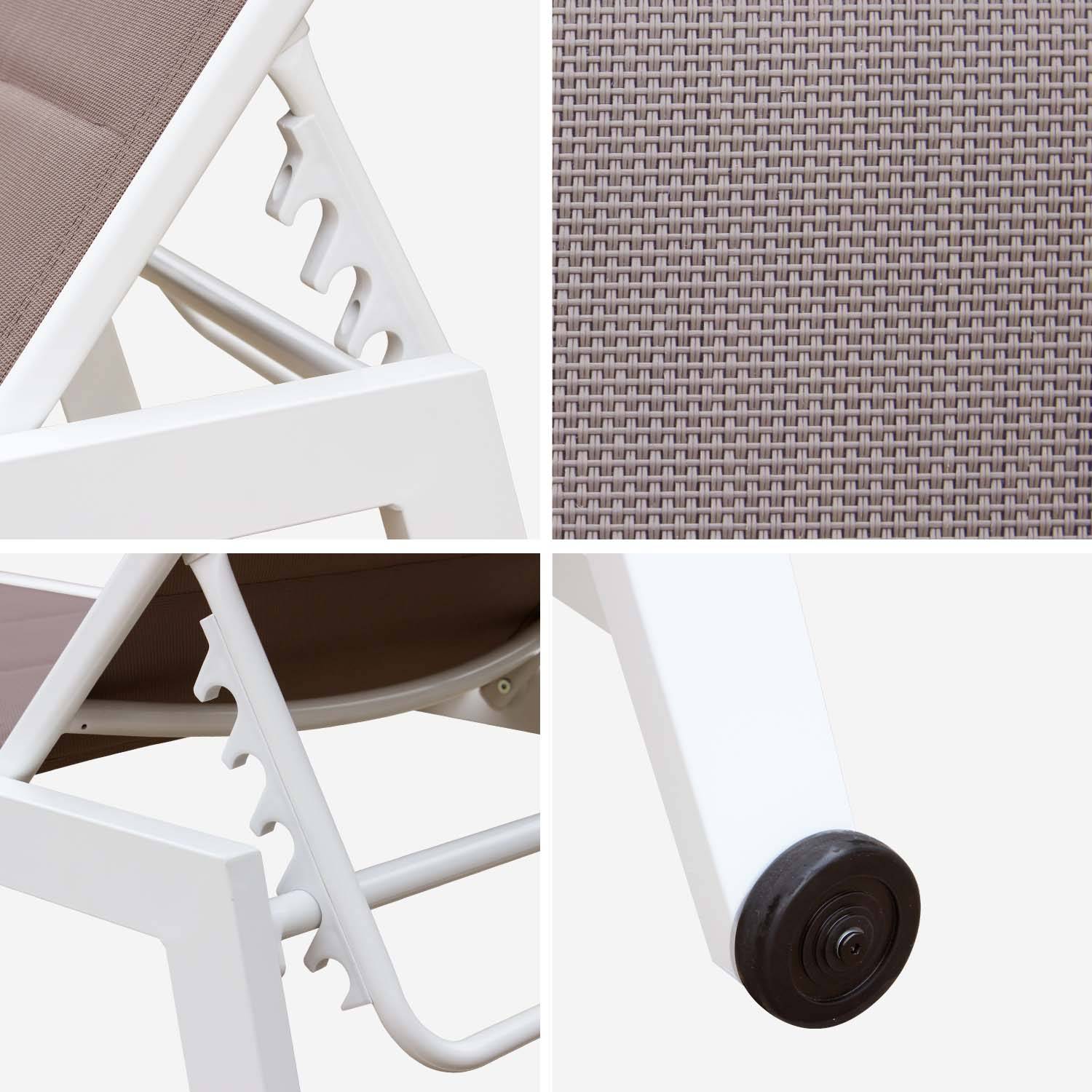 Sonnenliege - Solis - Liegestuhl aus gestepptem Textilene mit 6 Positionen aus Textilene und Aluminium, weißes Gestell, taupefarbenes Textilene Photo6