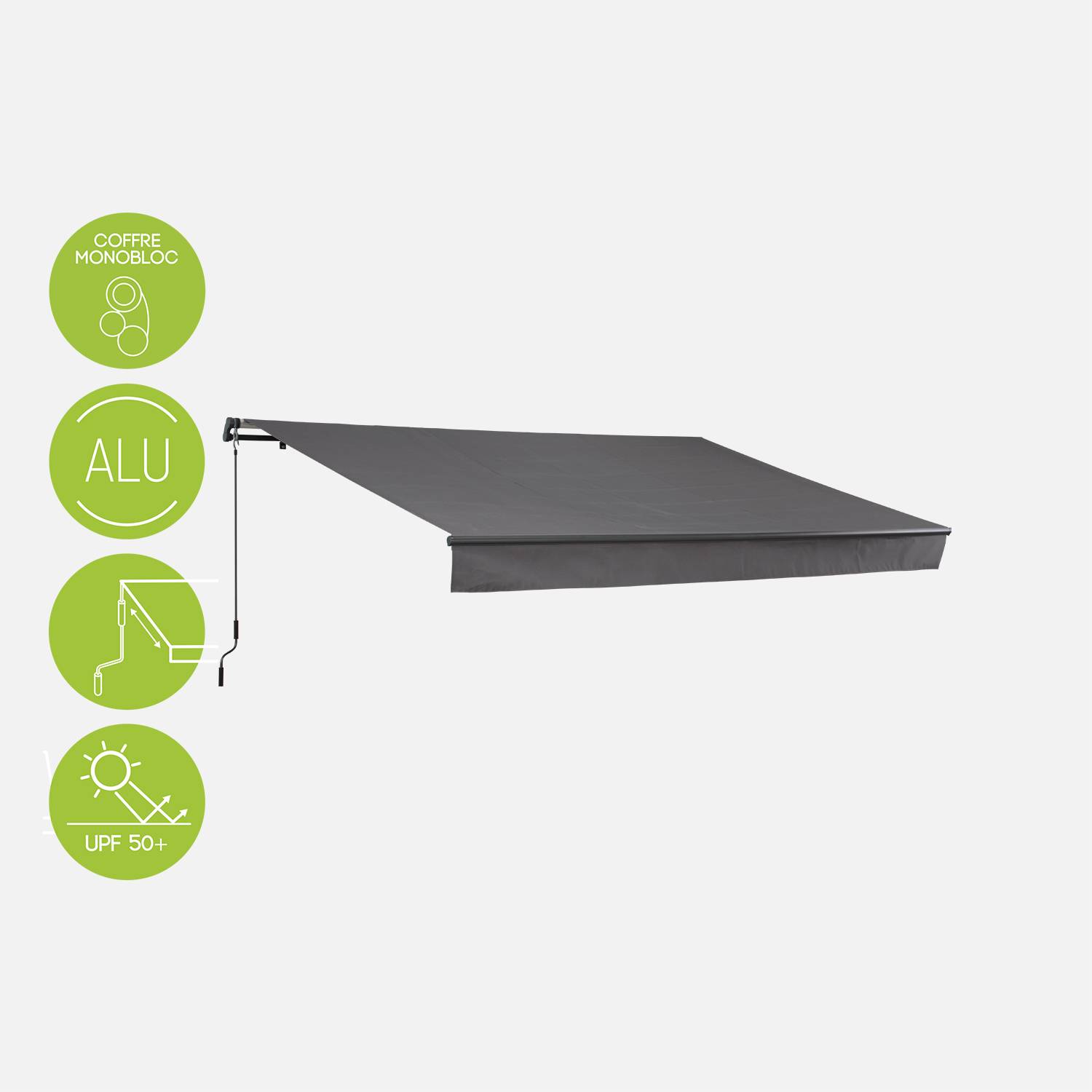 Retractable Patio Awning - wall awning, aluminium structure, manual system, coated polyester fabric - Alombra 4x2.5m - Grey Photo5