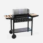 Barbecue au charbon - Alfred - Noir et gris, hauteur de grille ajustable, cuve émaillée, tablettes en bois, étagère et crochets Photo2