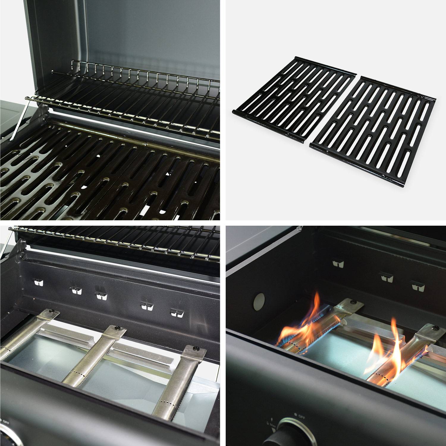 Barbecue a gás 3 queimadores, prateleiras rebatíveis - Bonacieux - preto, com arrumação + conector de gás G1/2 incluído Photo5