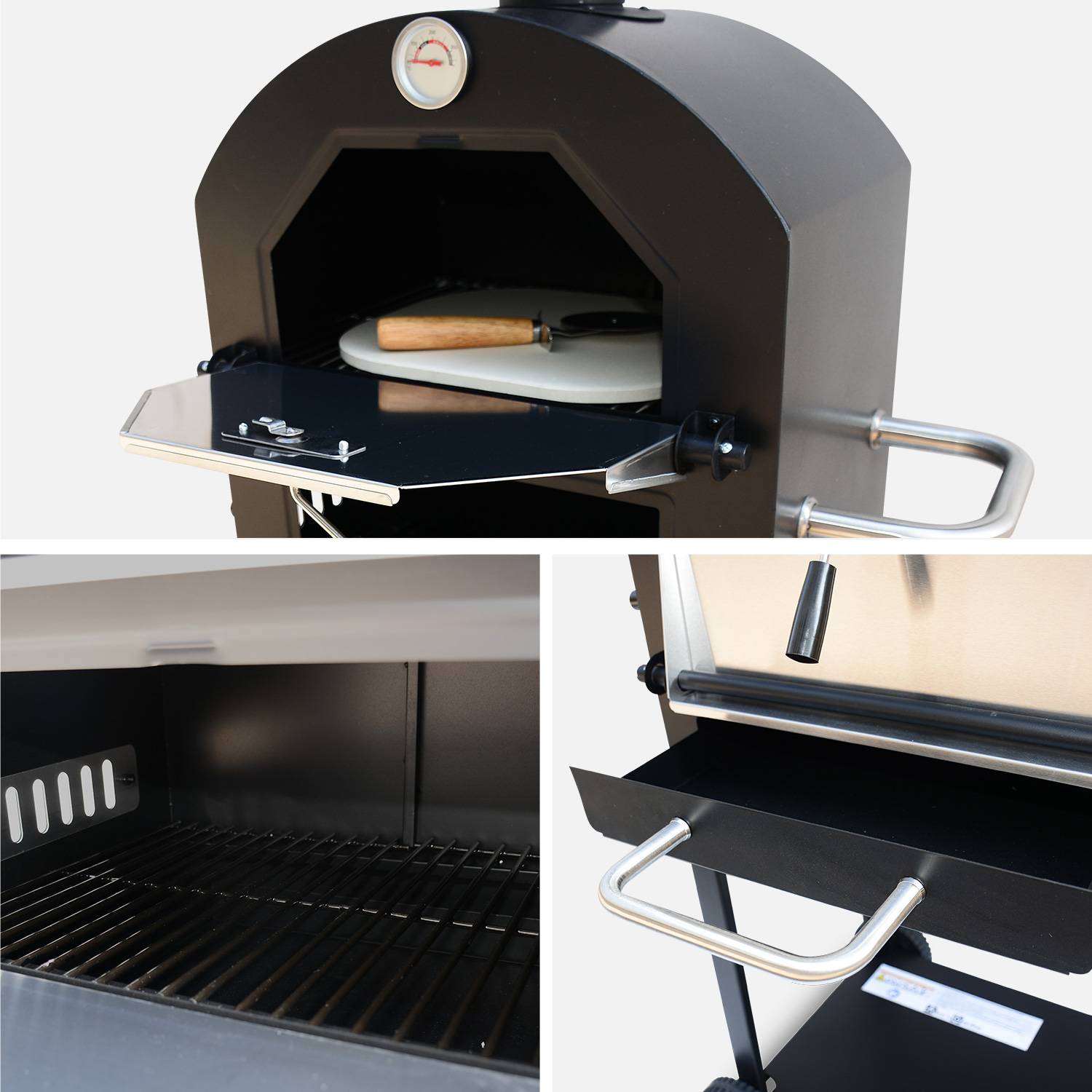 Four à pizza d'extérieur, barbecue au charbon de bois multifonctions - Calzone - pierre de cuisson roulette pelle et housse Photo8