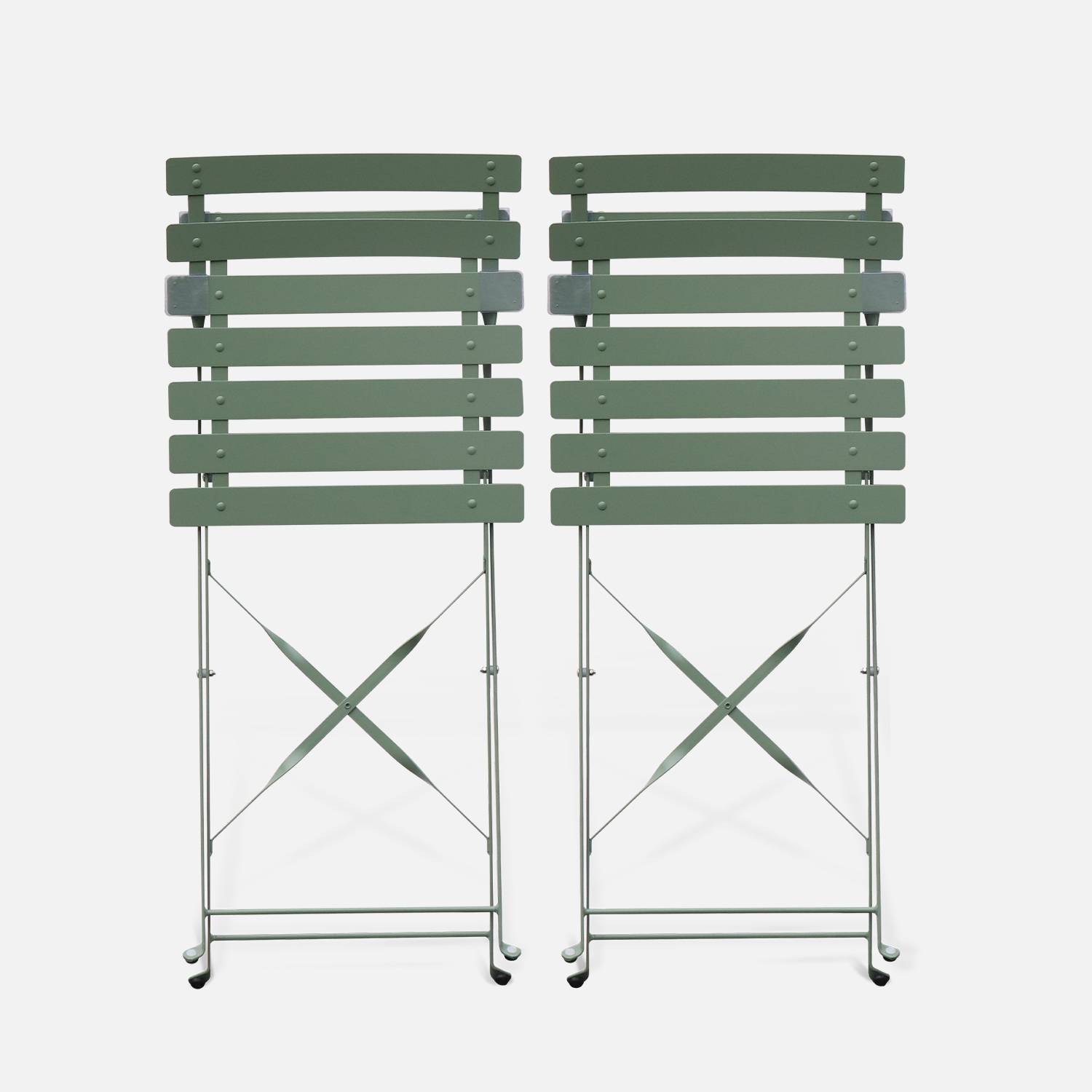 Lot de 2 chaises de jardin pliables - Emilia vert de gris - Acier thermolaqué Photo6