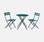 Salon de jardin bistrot pliable Emilia rond bleu canard, table ⌀60cm avec 2 chaises pliantes, acier thermolaqué