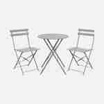 Salon de jardin bistrot pliable - Emilia rond gris taupe - Table Ø60cm avec deux chaises pliantes, acier thermolaqué Photo1