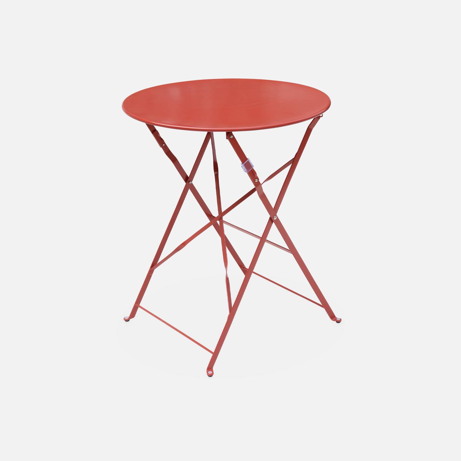 Salon de jardin bistrot pliable - Emilia rond Terra Cotta - Table Ø60cm avec deux chaises pliantes, acier thermolaqué Photo3