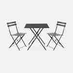 Emilia - Bistroset - 2 inklapbare stoelen en een vierkante tafel 70x70 van gepoedercoat staal  – Antraciet Photo2