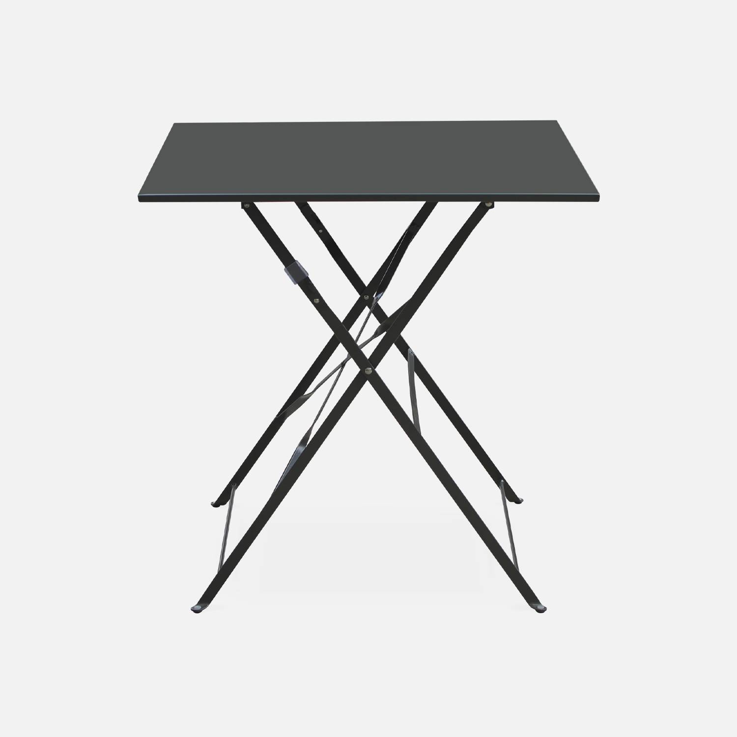 Emilia - Bistroset - 2 inklapbare stoelen en een vierkante tafel 70x70 van gepoedercoat staal  – Antraciet Photo3