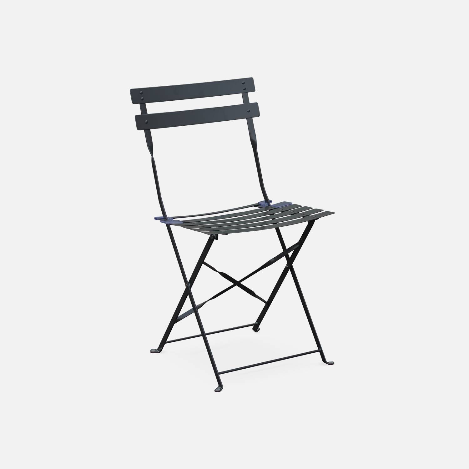 Emilia - Bistroset - 2 inklapbare stoelen en een vierkante tafel 70x70 van gepoedercoat staal  – Antraciet Photo4