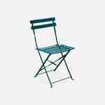 Emilia - Bistroset - 2 inklapbare stoelen en een vierkante tafel 70x70 van gepoedercoat staal – Donker Turquoise Photo4
