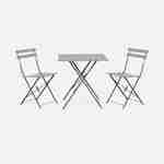 Salon de jardin bistrot pliable - Emilia gris taupe - Table carrée 70x70cm avec deux chaises pliantes, acier thermolaqué Photo2