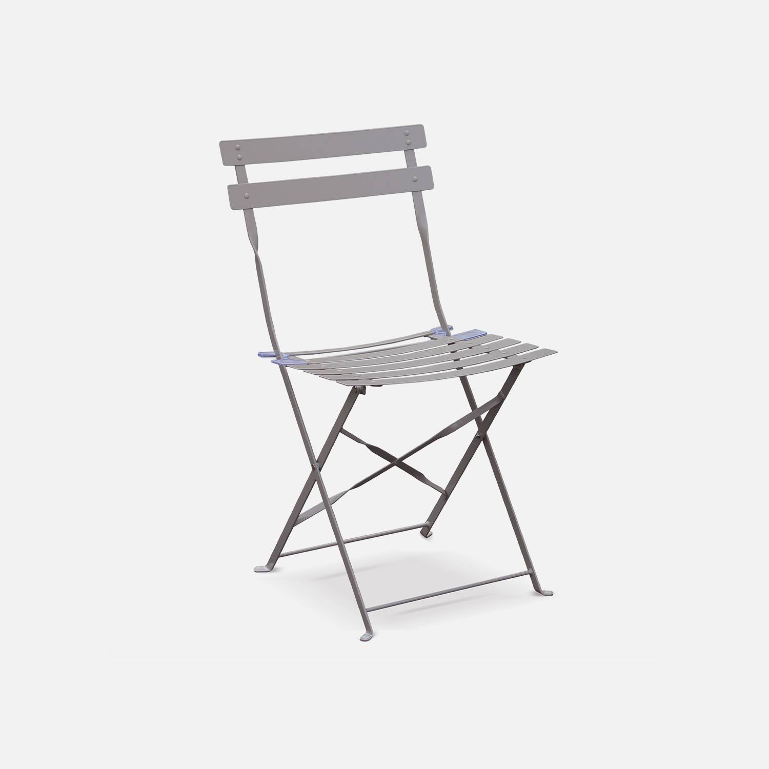 Salon de jardin bistrot pliable - Emilia gris taupe - Table carrée 70x70cm avec deux chaises pliantes, acier thermolaqué Photo4