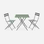 Emilia - Bistroset - 2 inklapbare stoelen en een vierkante tafel 70x70 van gepoedercoat staal  – Groengrijs Photo1