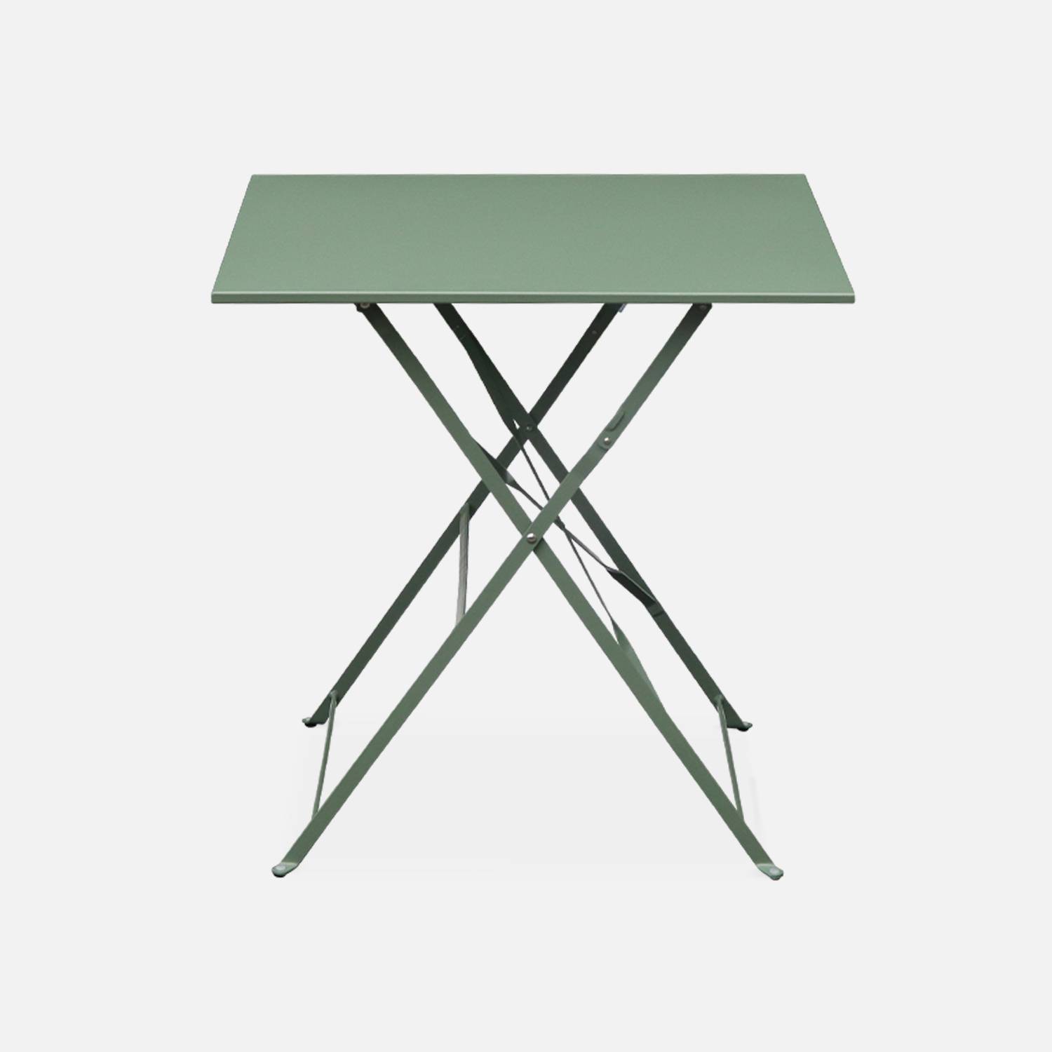 Klappbare Bistro-Gartenmöbel - Emilia quadratisch graugrün - Tisch 70x70cm mit zwei Klappstühlen aus pulverbeschichtetem Stahl Photo3