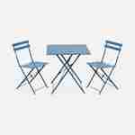 Klappbare Bistro-Gartenmöbel - Emilia quadratisch blaugrau - Tisch 70x70cm mit zwei Klappstühlen aus pulverbeschichtetem Stahl Photo2