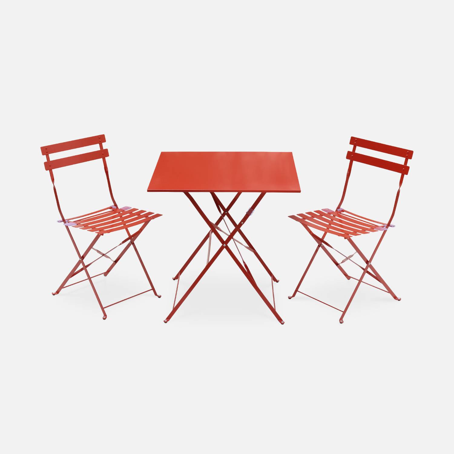 Emilia - Bistroset - 2 inklapbare stoelen en een vierkante tafel 70x70 van gepoedercoat staal  – Terra Cotta Photo2