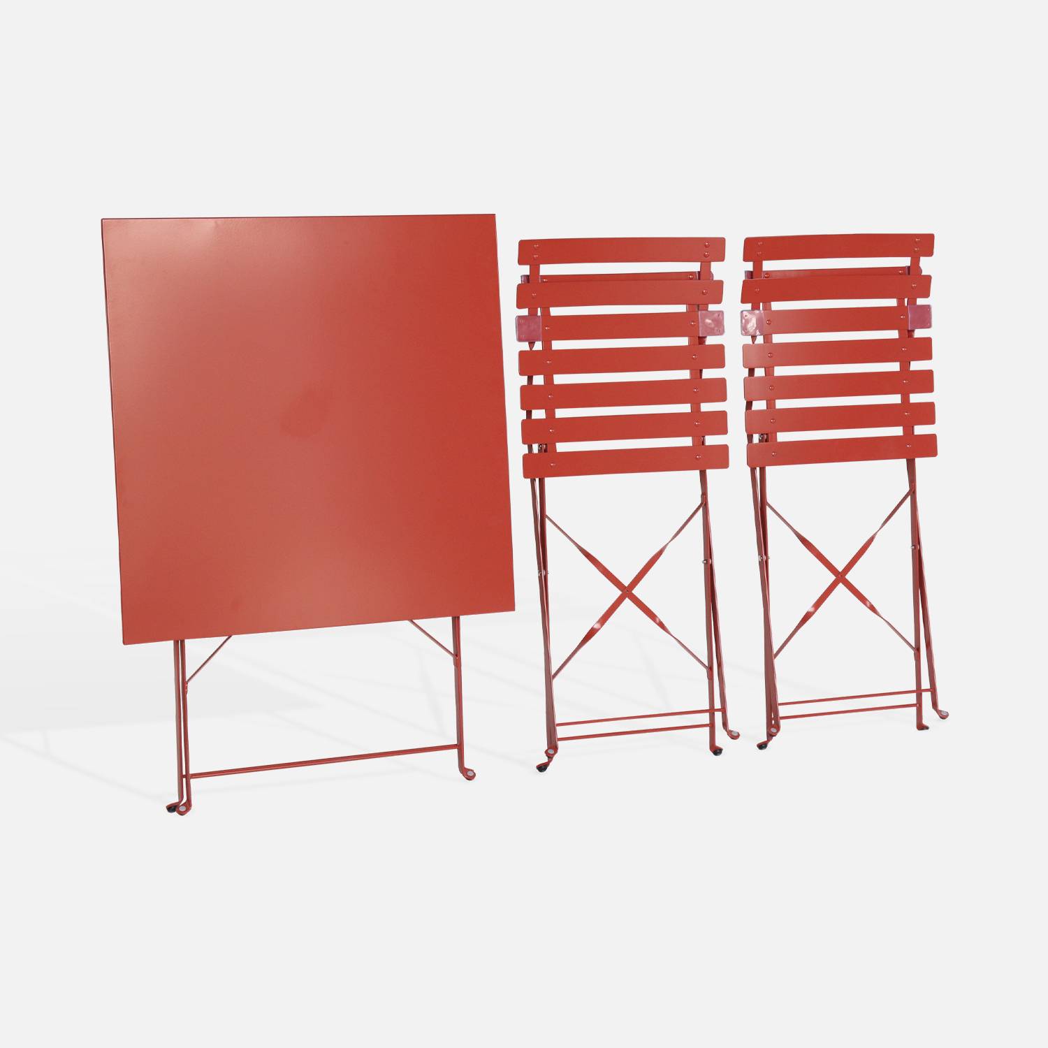 Emilia - Bistroset - 2 inklapbare stoelen en een vierkante tafel 70x70 van gepoedercoat staal  – Terra Cotta Photo6