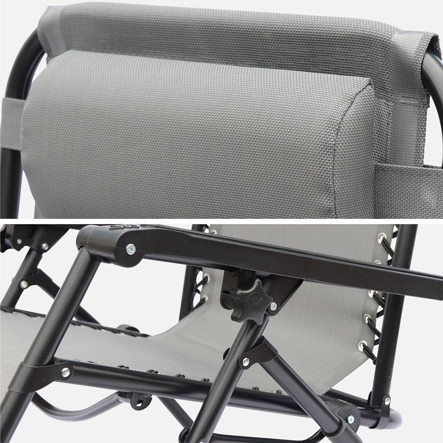 Lot de 2 fauteuils relax – Patrick – Textilène, pliables, multi-positions, gris Photo3