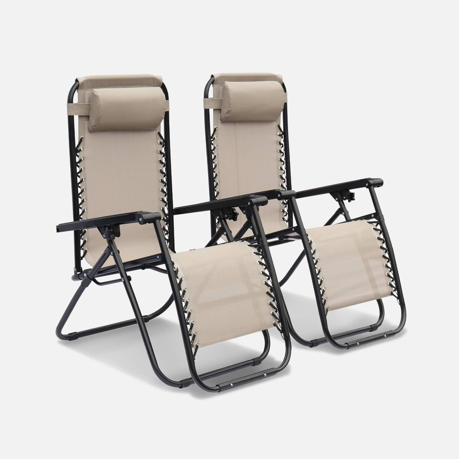Lot de 2 fauteuils relax – Patrick – Textilène, pliables, multi-positions, taupe Photo3