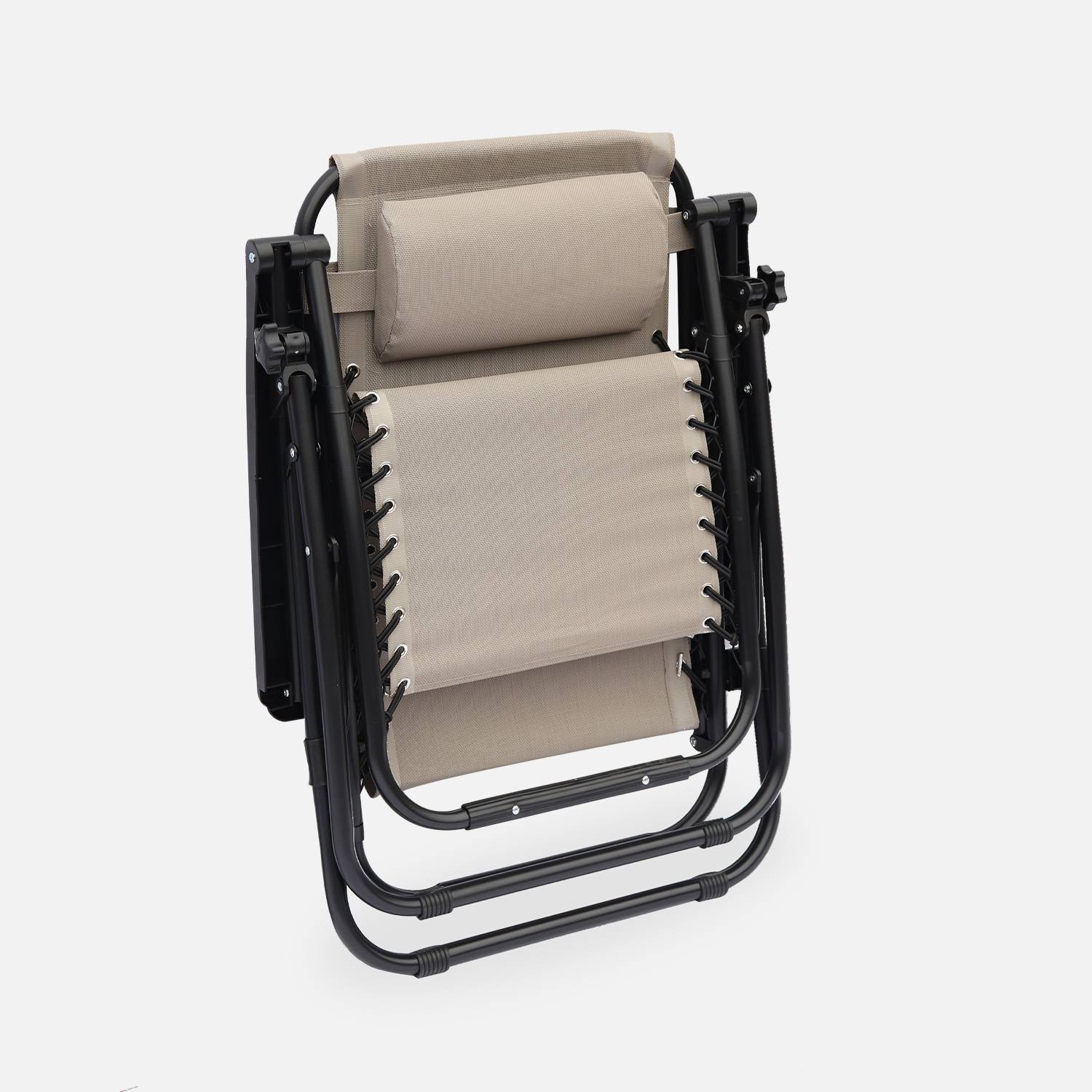 Lot de 2 fauteuils relax – Patrick – Textilène, pliables, multi-positions, taupe Photo4