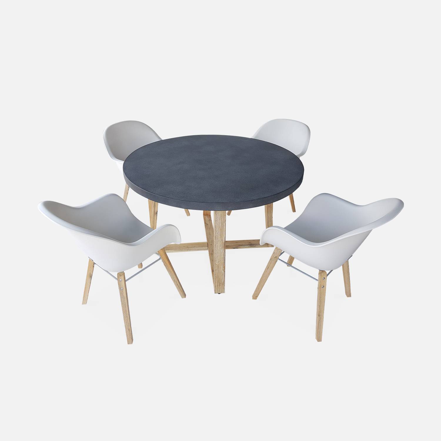 Table de jardin en fibre de ciment 120 cm BORNEO et 4 fauteuils scandinaves CELEBES blanc Photo1