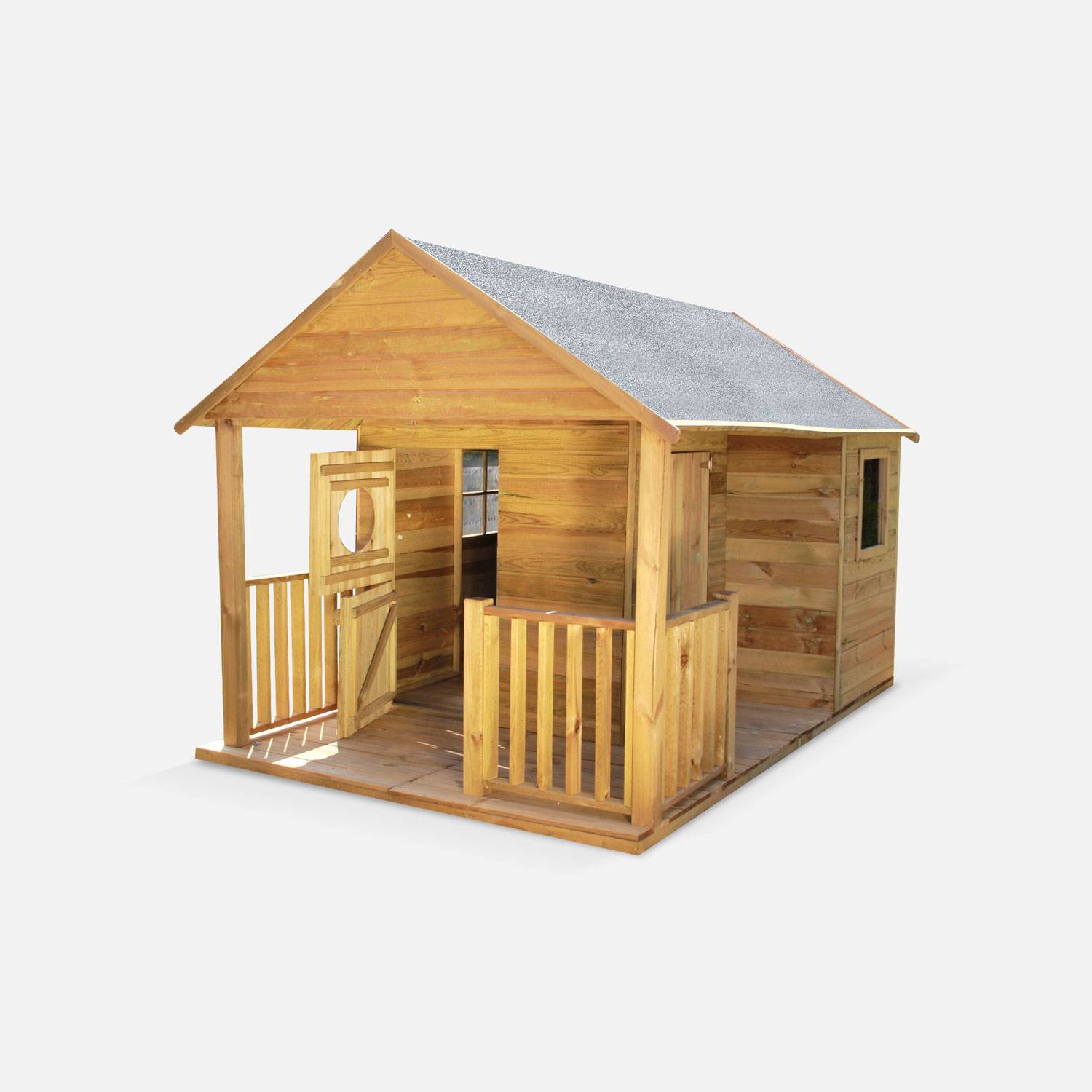 Maisonnette avec véranda en bois FSC de 4,5 m², Rose -  cabane en pin autoclave Photo2