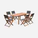 Salon de jardin en bois extensible - Almeria - Table 120/180cm avec rallonge, 2 fauteuils et 4 chaises, en bois d'Eucalyptus FSC huilé et textilène anthracite Photo2