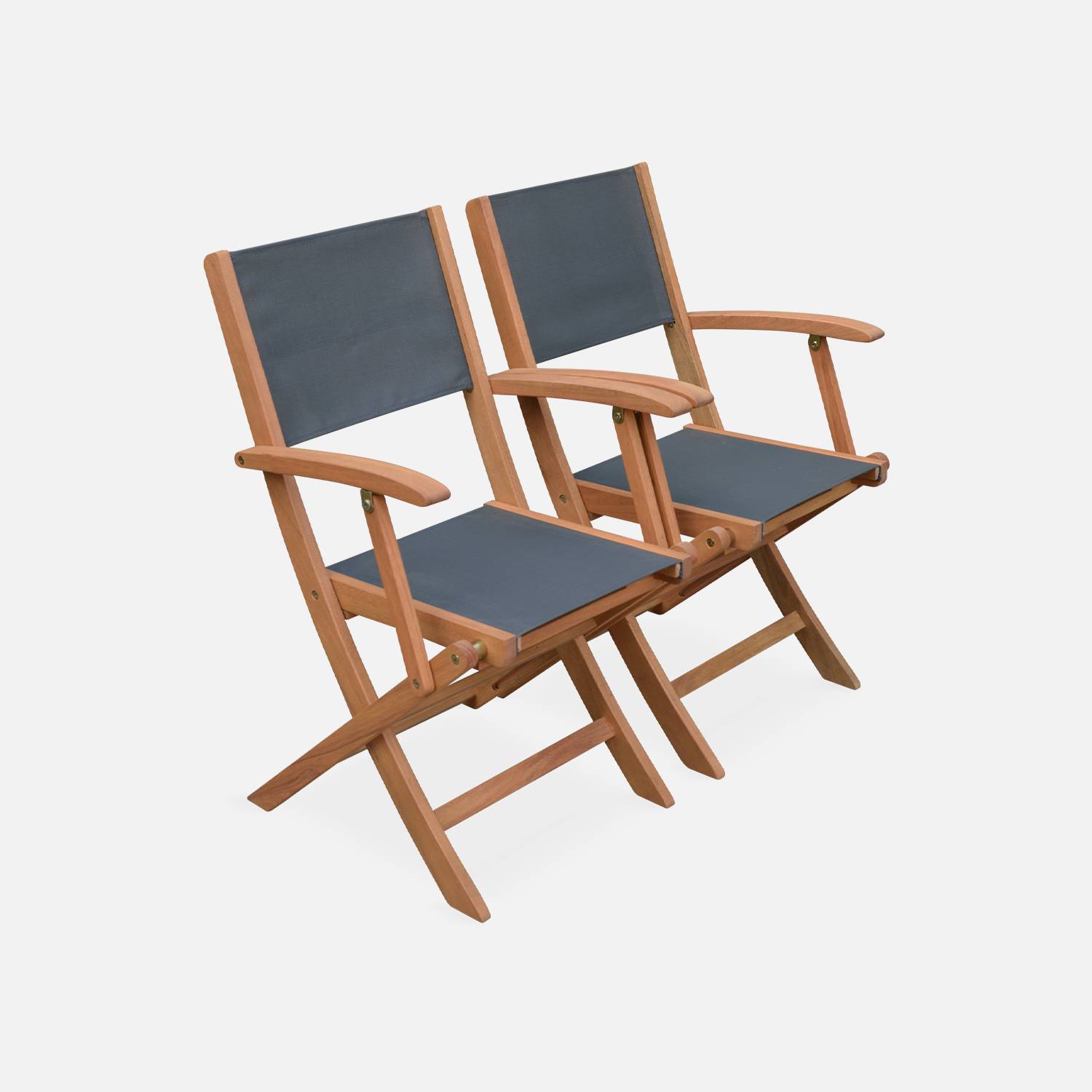 Salon de jardin en bois extensible - Almeria - Table 120/180cm avec rallonge, 2 fauteuils et 4 chaises, en bois d'Eucalyptus FSC huilé et textilène anthracite Photo6