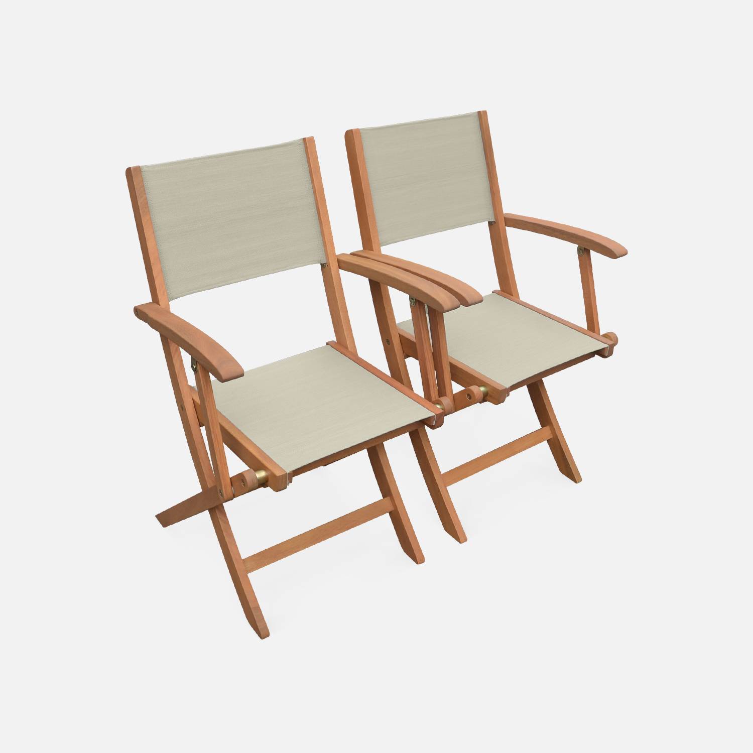 Salon de jardin en bois extensible - Almeria - Table 120/180cm avec rallonge, 2 fauteuils et 4 chaises, en bois d'Eucalyptus FSC huilé et textilène gris taupe Photo5