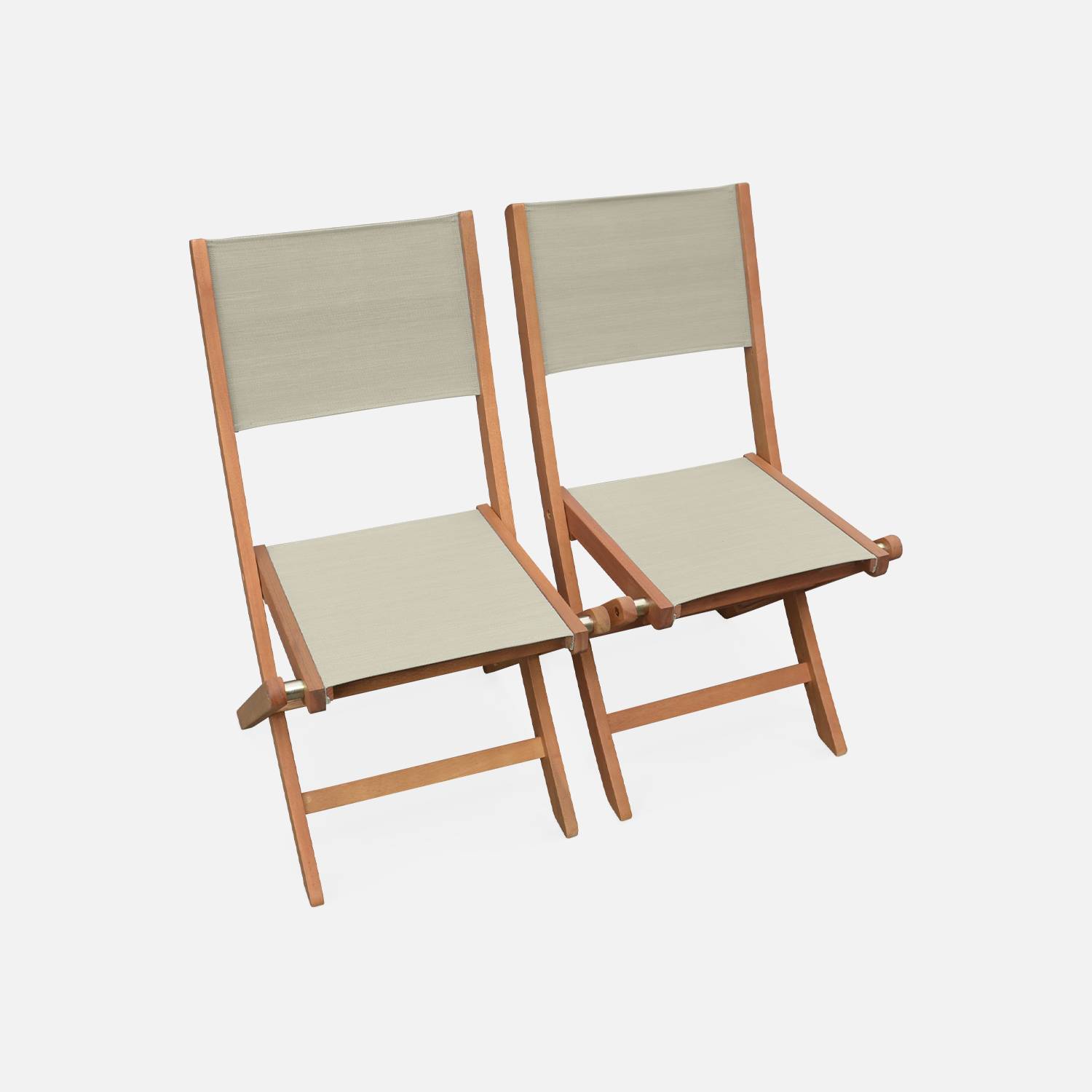 Salon de jardin en bois extensible - Almeria - Table 120/180cm avec rallonge, 2 fauteuils et 4 chaises, en bois d'Eucalyptus FSC huilé et textilène gris taupe Photo6