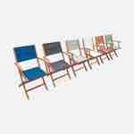 Salon de jardin en bois extensible - Almeria - Table 120/180cm avec rallonge, 2 fauteuils et 4 chaises, en bois d'Eucalyptus FSC huilé et textilène bleu nuit Photo6