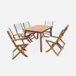Salotto da giardino estensible in legno - Almeria - Tavolo 120/180cm con prolunga, 2 poltrone e 4 sedie, in legno di eucalipto FSC oliato e textilene bianco Photo3