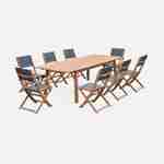 Salon de jardin en bois extensible - Almeria - table 180/240cm avec rallonge, 2 fauteuils et 6 chaises, en bois d'Eucalyptus FSC huilé et textilène gris anthracite Photo1