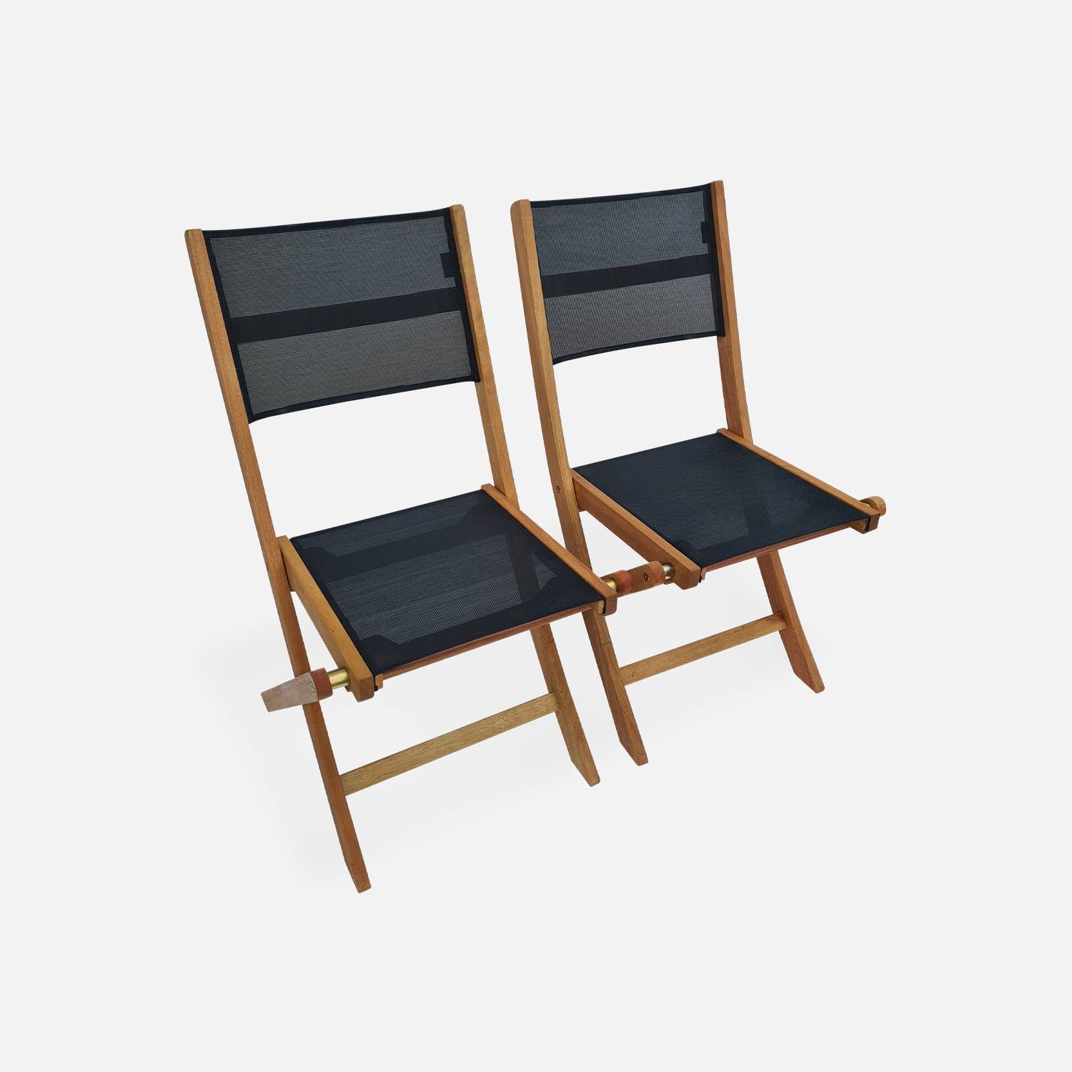 Salon de jardin en bois extensible - Almeria - table 180/240cm avec rallonge, 2 fauteuils et 6 chaises, en bois d'Eucalyptus FSC huilé et textilène noir Photo5