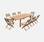 Salon de jardin en bois Almeria, grande table 180-240cm rectangulaire 2 fauteuils, 6 chaises eucalyptus FSC et textilène taupe | sweeek