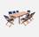 Gartenmöbel aus Almeria-Holz, großer rechteckiger Tisch 180-240 cm, 2 Sessel/6 Stühle (FSC-Eukalyptus) Farbe Textilene Nachtblau | sweeek