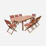 8-seater garden dining set, extendable 180-240cm FSC-eucalyptus wooden table, 6 chairs and 2 armchairs - Almeria 8 - Terracotta textilene seats Photo3