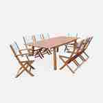 Ausziehbare Gartengarnitur aus Holz - Almeria - Großer Tisch 180/240 cm mit Verlängerung, 2 Sesseln und 6 Stühlen aus geöltem FSC-Eukalyptusholz und weißem Textilene Photo3