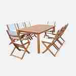 Ausziehbare Gartengarnitur aus Holz - Almeria - Großer Tisch 180/240 cm mit Verlängerung, 2 Sesseln und 6 Stühlen aus geöltem FSC-Eukalyptusholz und weißem Textilene Photo4
