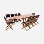 Salon de jardin en bois extensible - Almeria  table 200/250/300cm avec 2 rallonges, 2 fauteuils et 8 chaises, en bois d'Eucalyptus FSC huilé et textilène noir Photo3