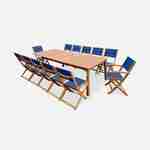 Almera tuinset Nachtblauw, uitschuifbare tafel 200/250/300cm met 2 verlengstukken, 8 stoelen en 2 armstoelen, inklapbaar, FSC-eucalyptus hout en textileen Photo2