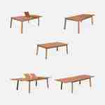 Salon de jardin en bois extensible - Almeria  table 200/250/300cm avec 2 rallonges, 2 fauteuils et 8 chaises, en bois d'Eucalyptus FSC huilé et textilène bleu nuit Photo3