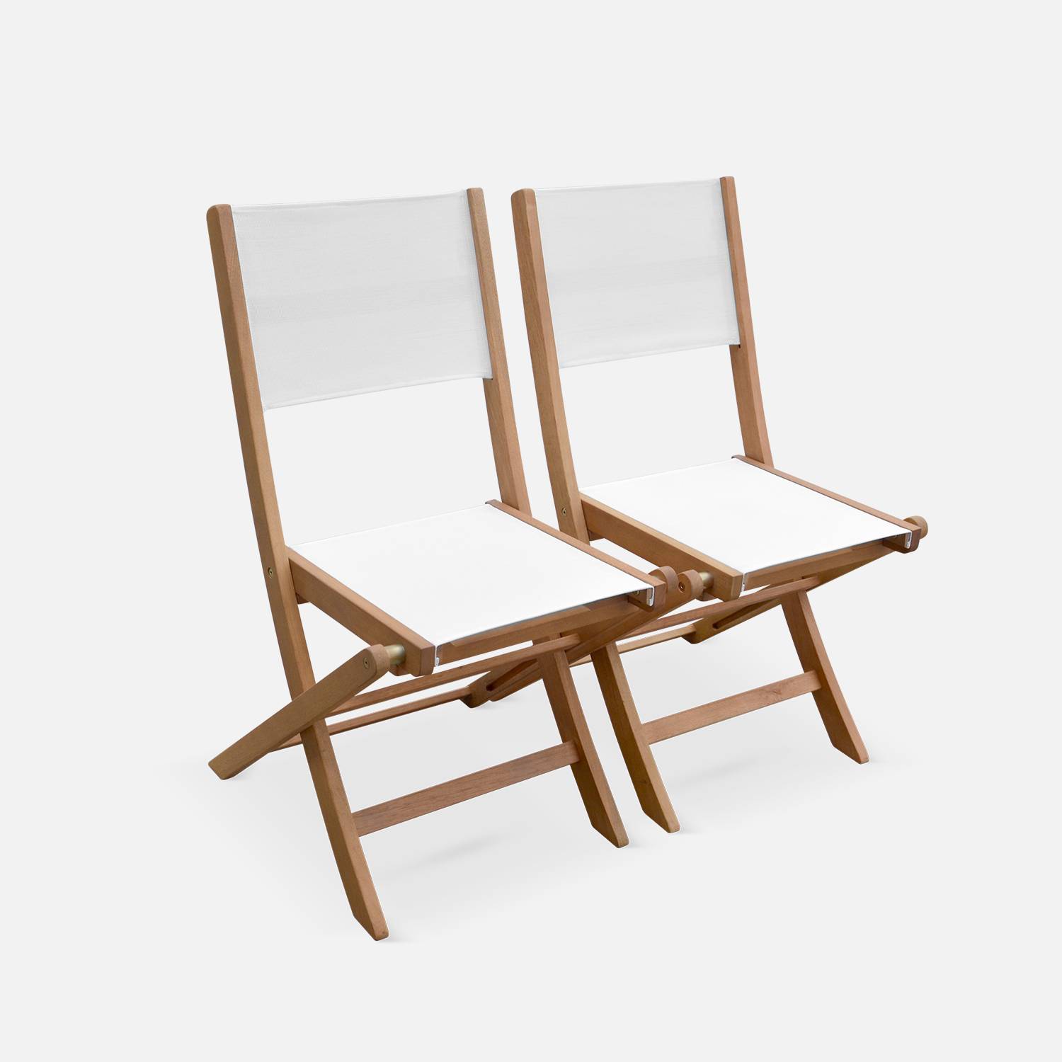 Salon de jardin en bois extensible - Almeria - Grande table 200/250/300cm avec 2 rallonges, 2 fauteuils et 8 chaises, en bois d'Eucalyptus FSC huilé et textilène blanc Photo5